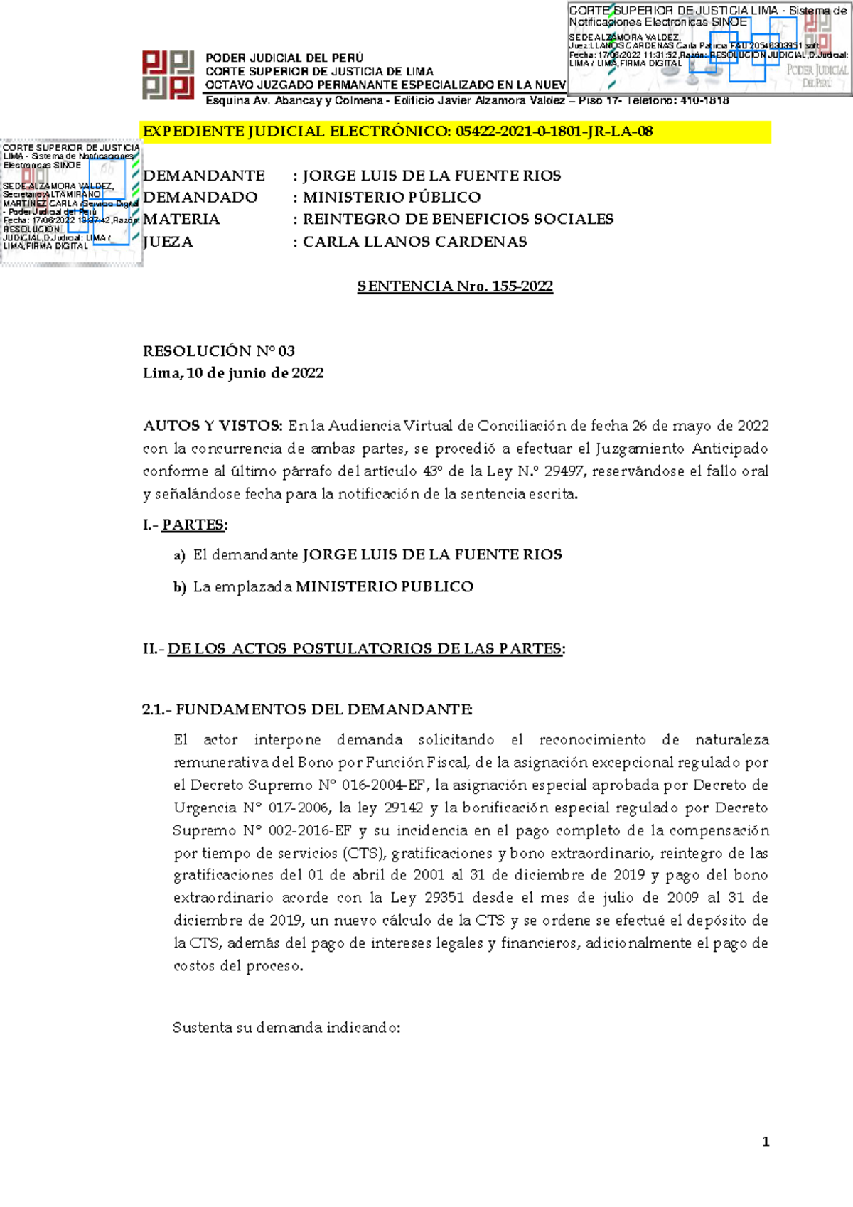 Sentencia de 1° Instancia Dr. De la Fuente - PODER JUDICIAL DEL PERÚ ...