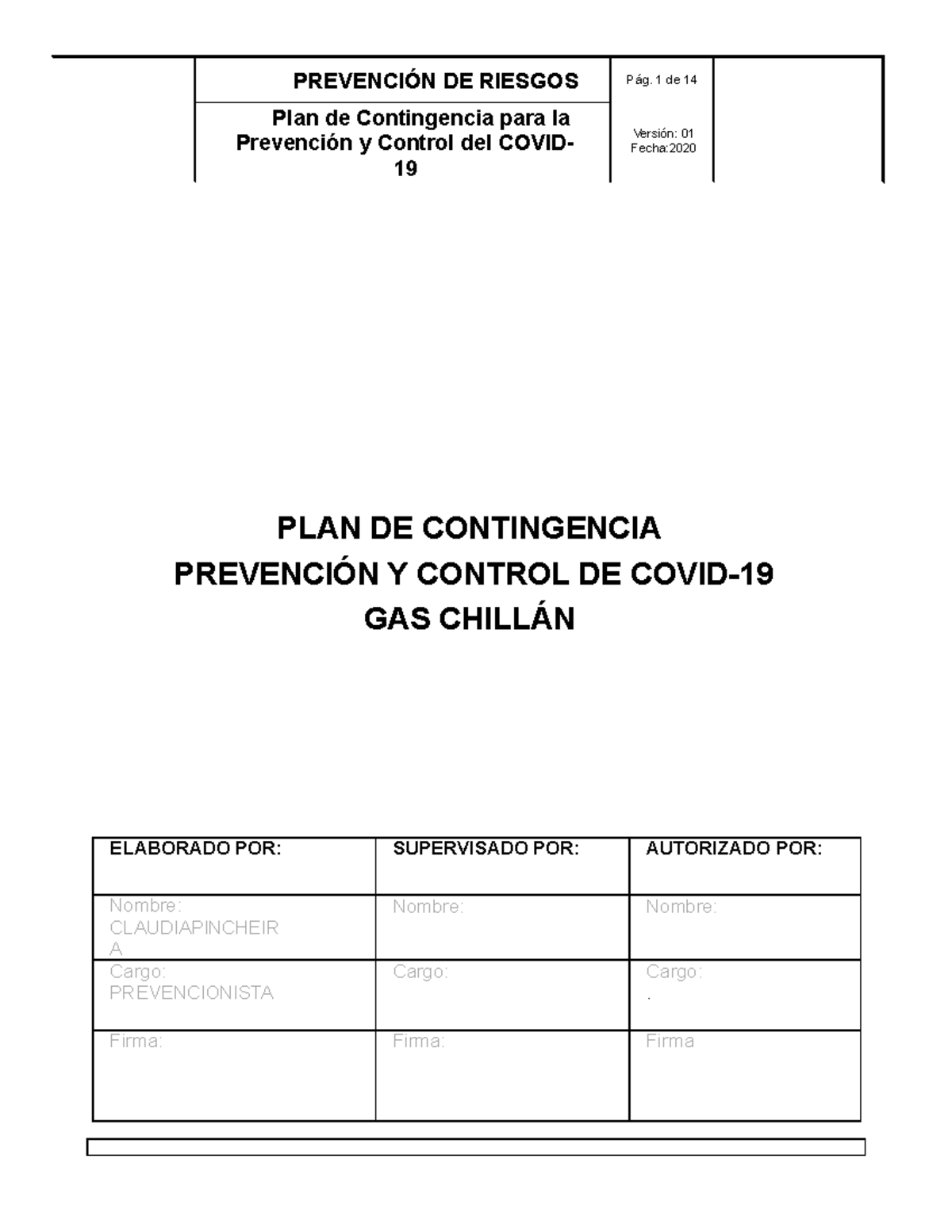 Protocolo Contingencia Covid -19 GAS Chillán - PLAN DE CONTINGENCIA ...