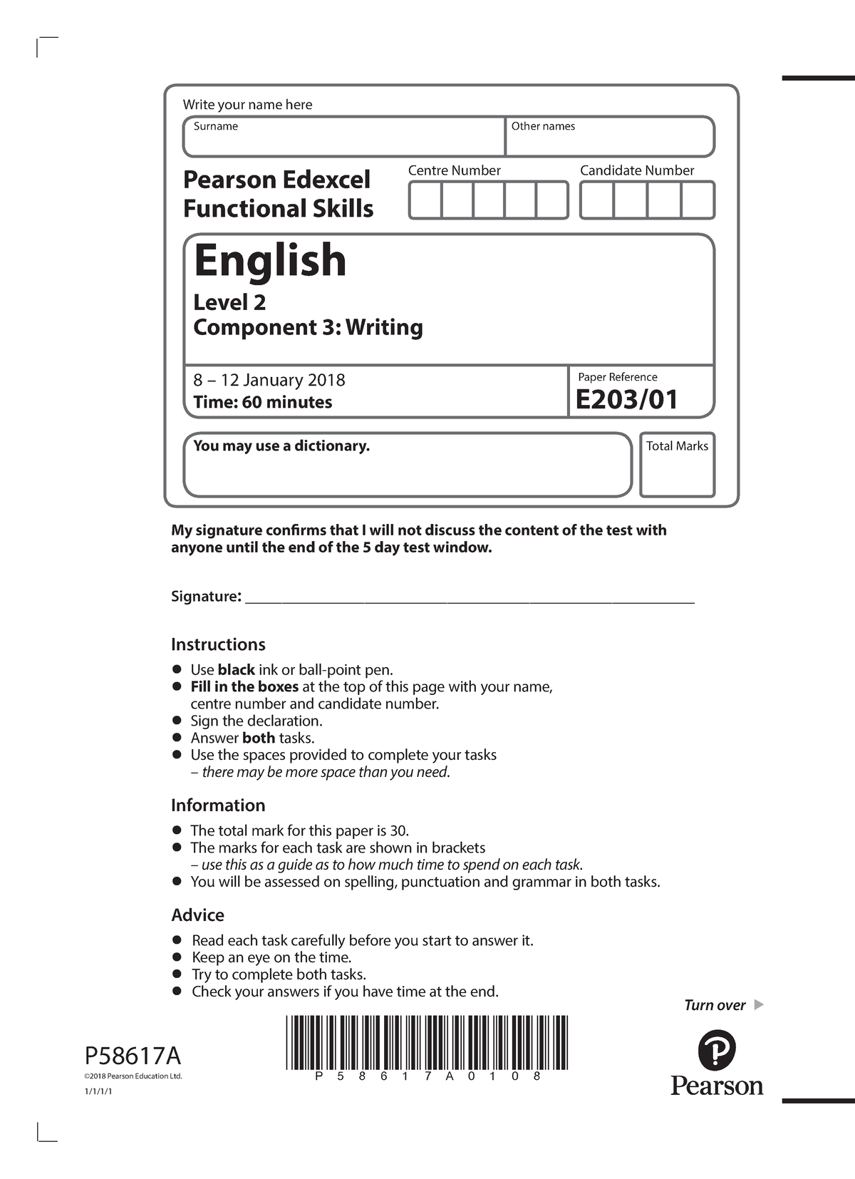 Question Paper Level 2 Writing January 2018 - P58617A ©2018 Pearson ...