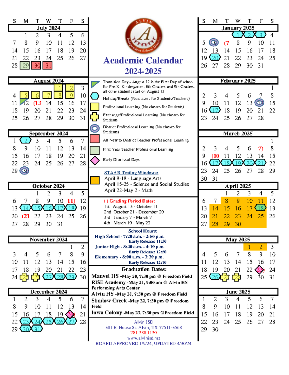 202425 AISD Calendar BA 4 S M T W T F S S M T W T F S 1 2 3 4 5 6 1