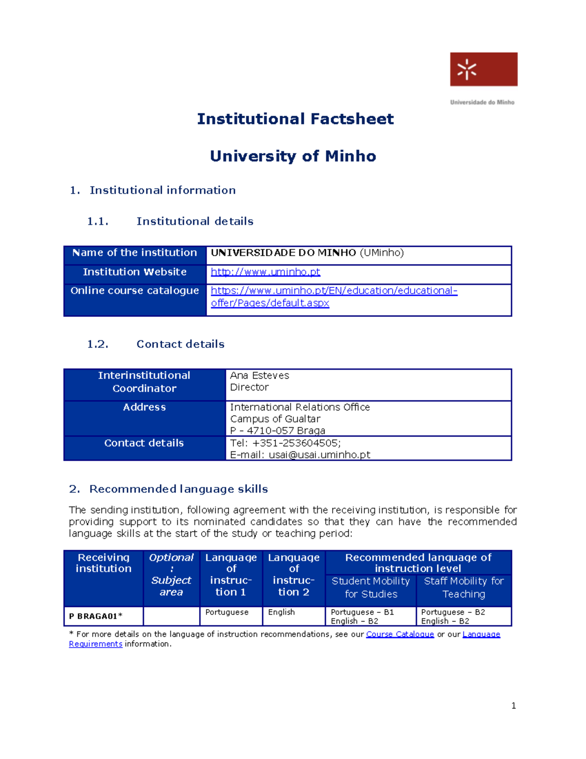 Eng Lit 22-23 - 1 Institutional Factsheet University of Minho 1 ...