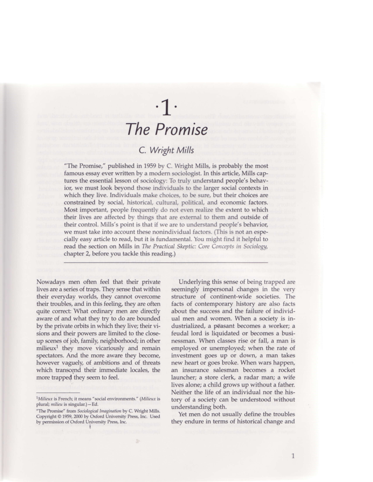 Mills-the-Promise - Reflection Paper - ThePromise C. WrightMills 
