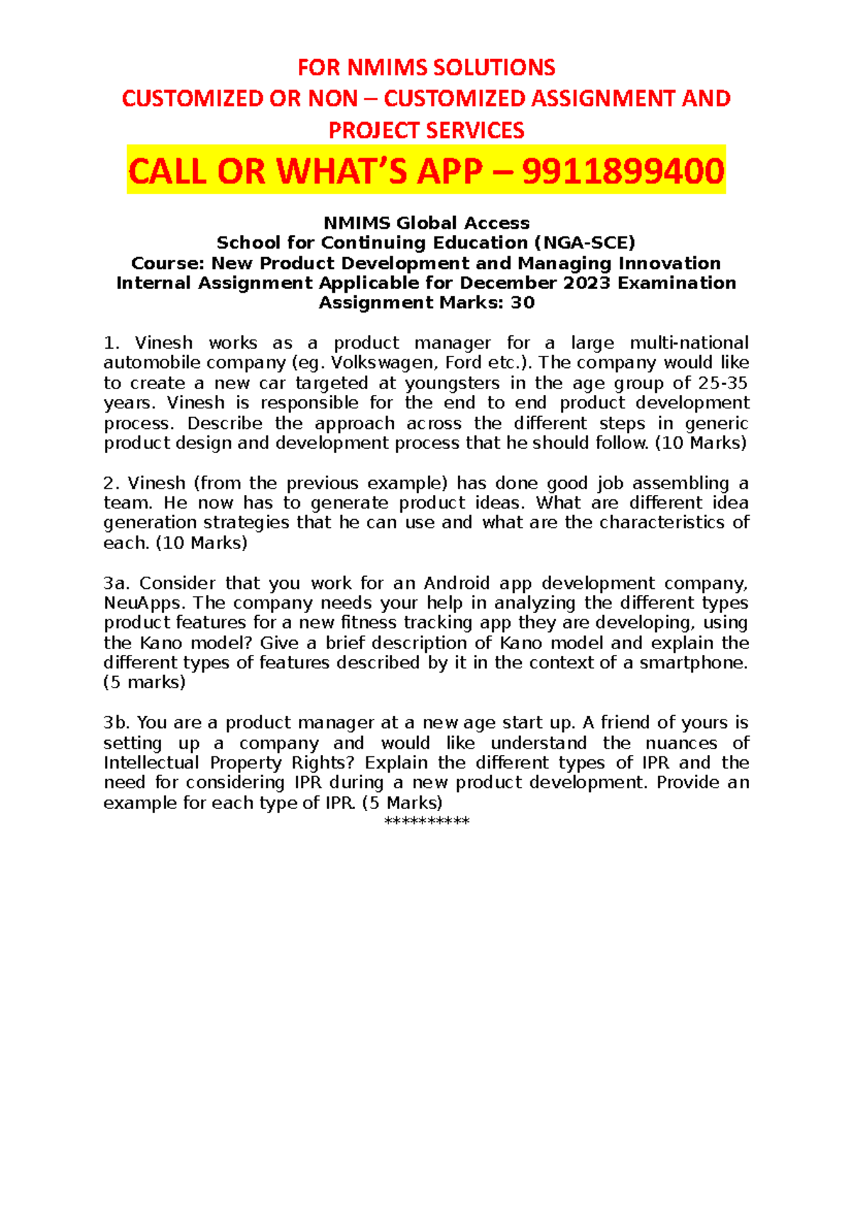 New Product Development and Managing Innovation Dec 2023 - FOR NMIMS ...