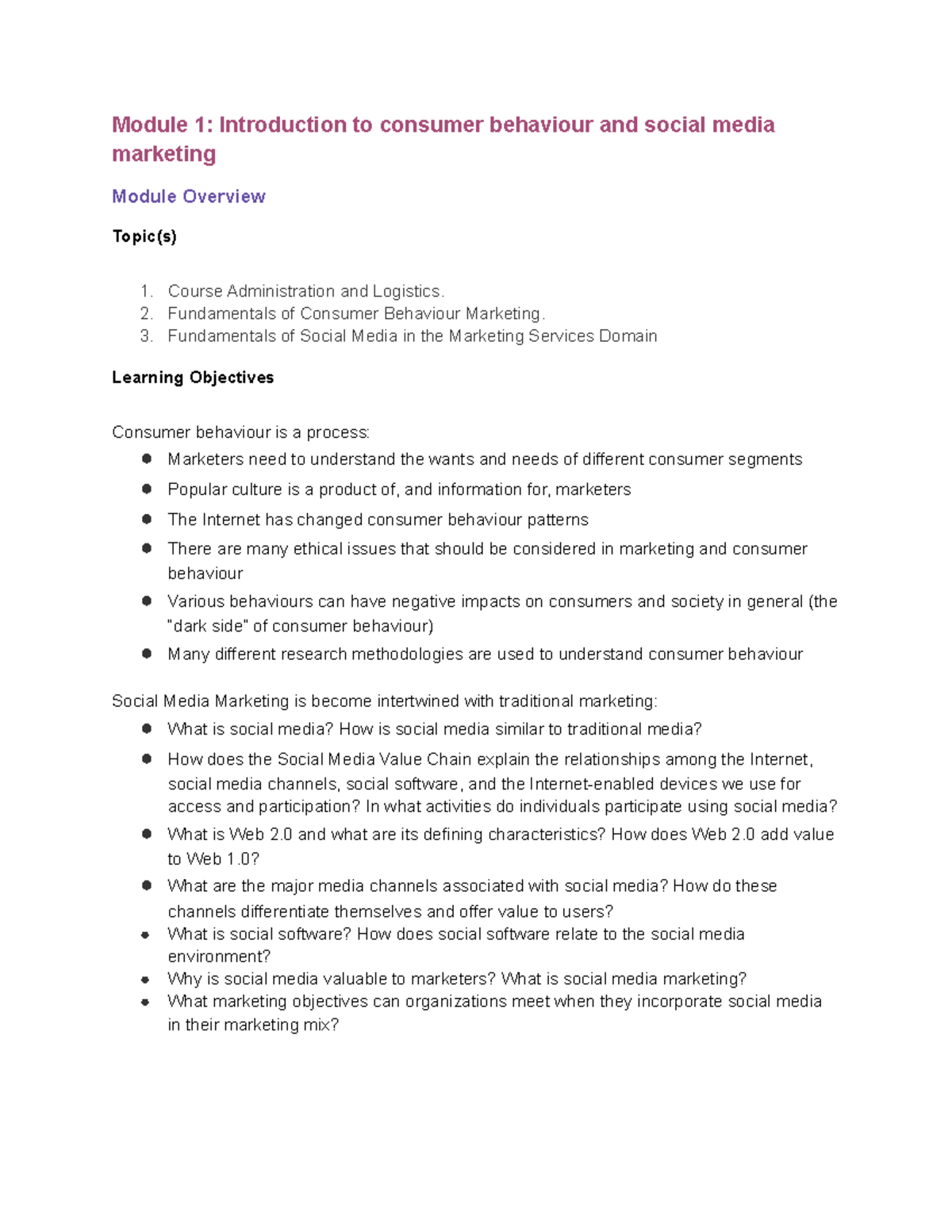 CMKT 400: Understanding Consumers and the New Media: module 1 - Cmkt ...