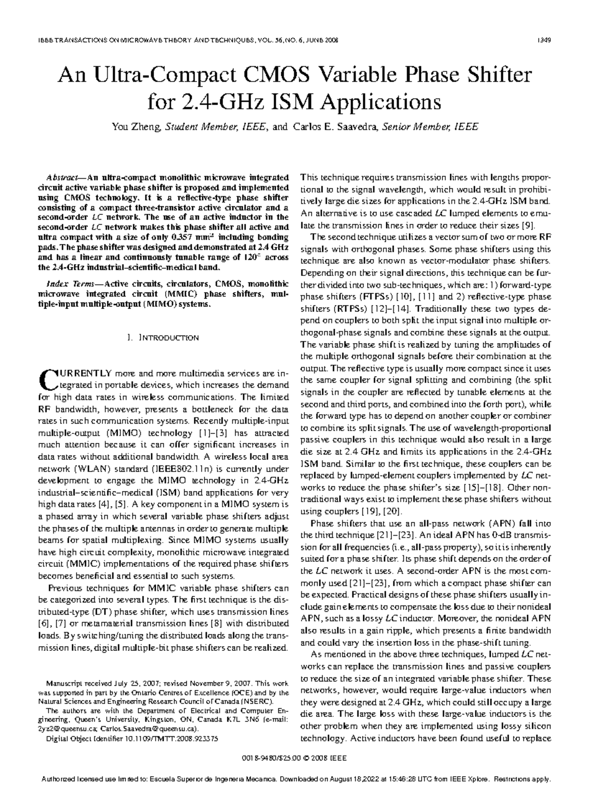 An Ultra-Compact CMOS Variable Phase Shifter for 2 - Saavedra , Senior ...