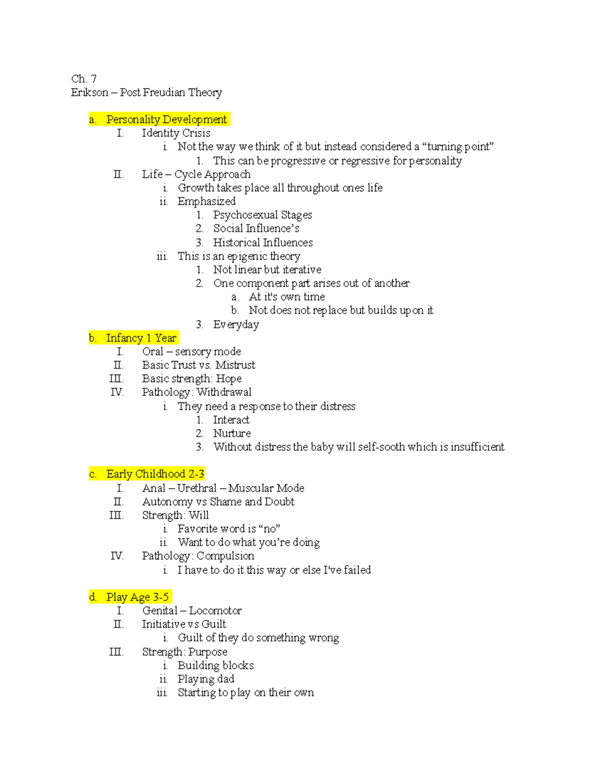 Ch. 7 Erikson - Ch.7 Notes - Ch. 7 Erikson – Post Freudian Theory a ...