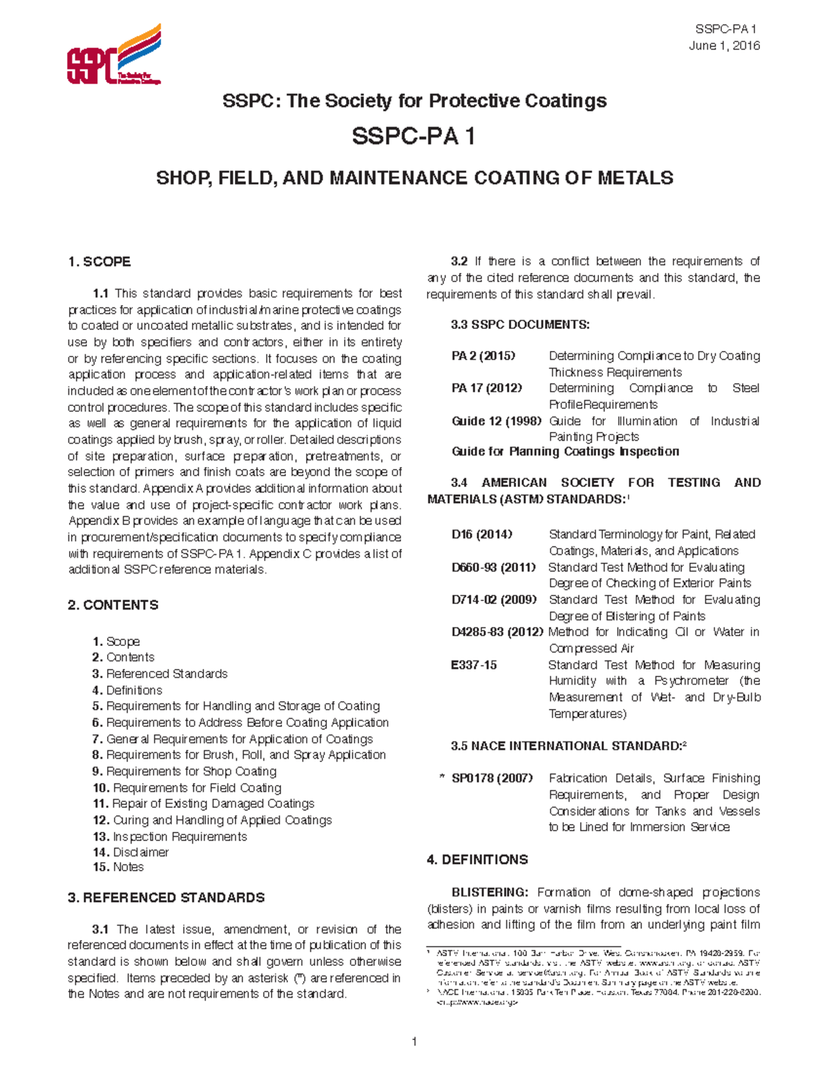 356688017 SSPC PA1 2016 - June 1, 2016 SSPC: The Society for Protective ...
