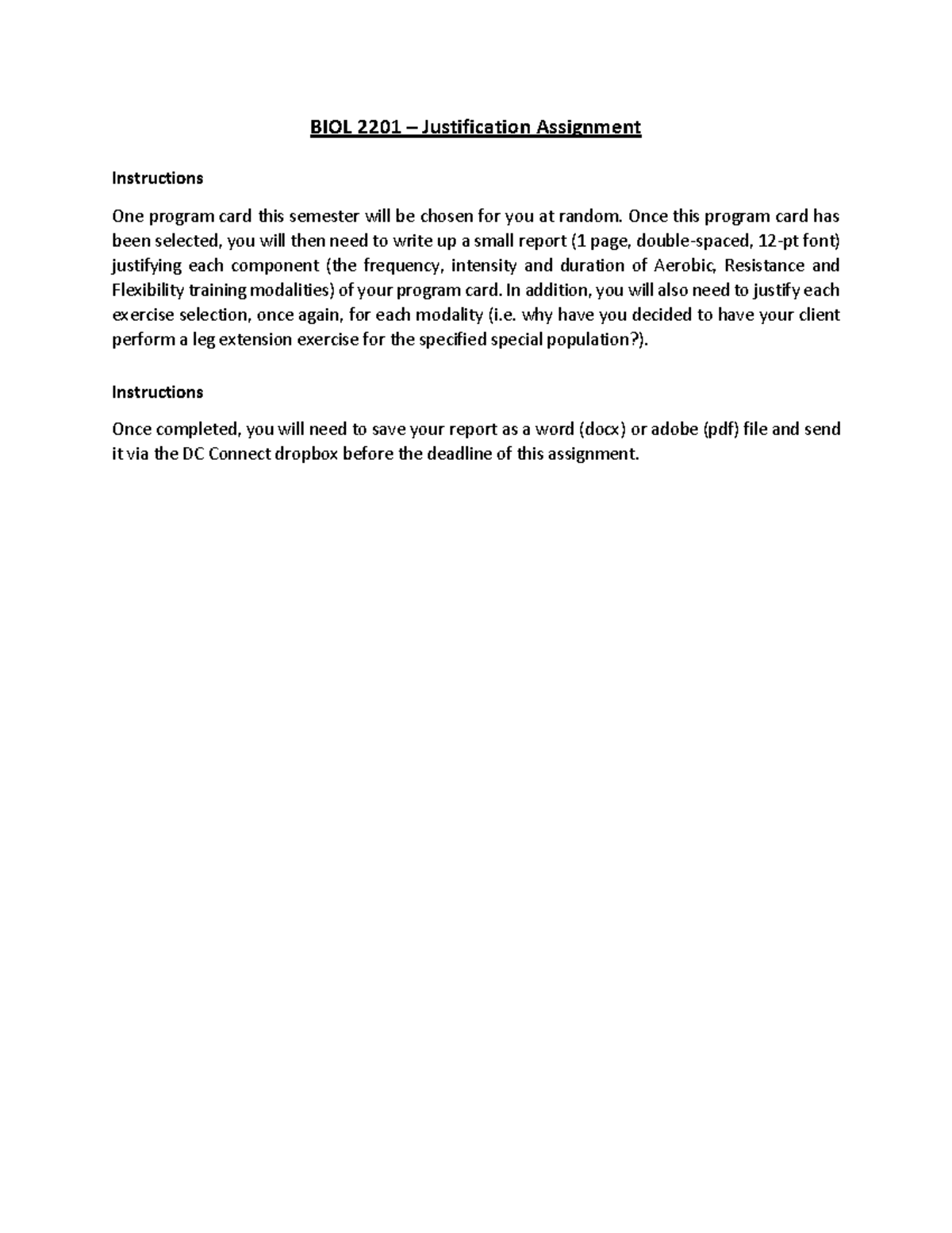 BIOL 2201 - Justification Assignment - BIOL 2201 – Justification ...