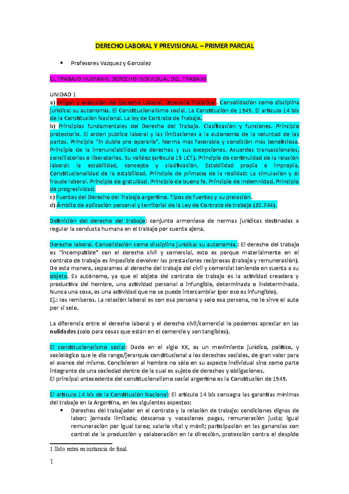 Resumen Derecho Laboral Primer Parcial - DERECHO LABORAL Y PREVISIONAL ...