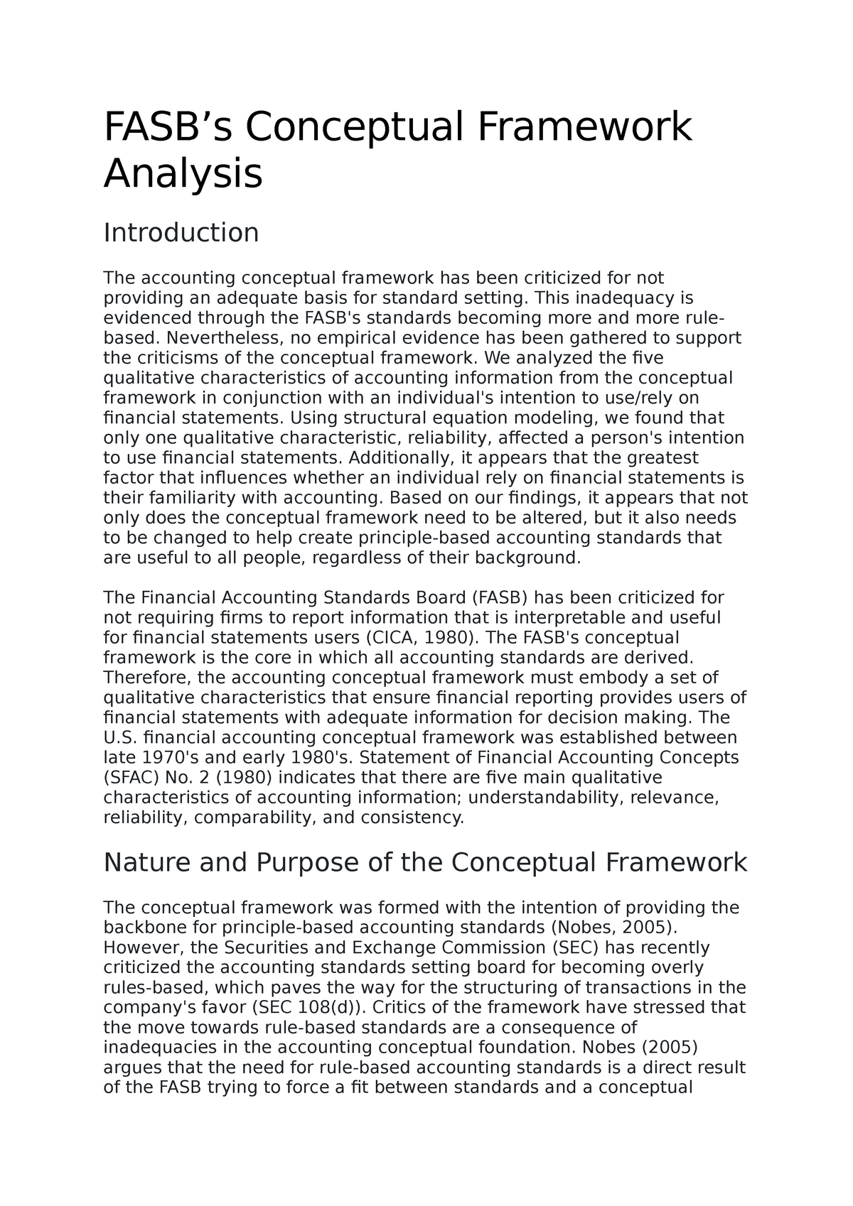 FASB's Conceptual Framework Analysis - FASB’s Conceptual Framework ...