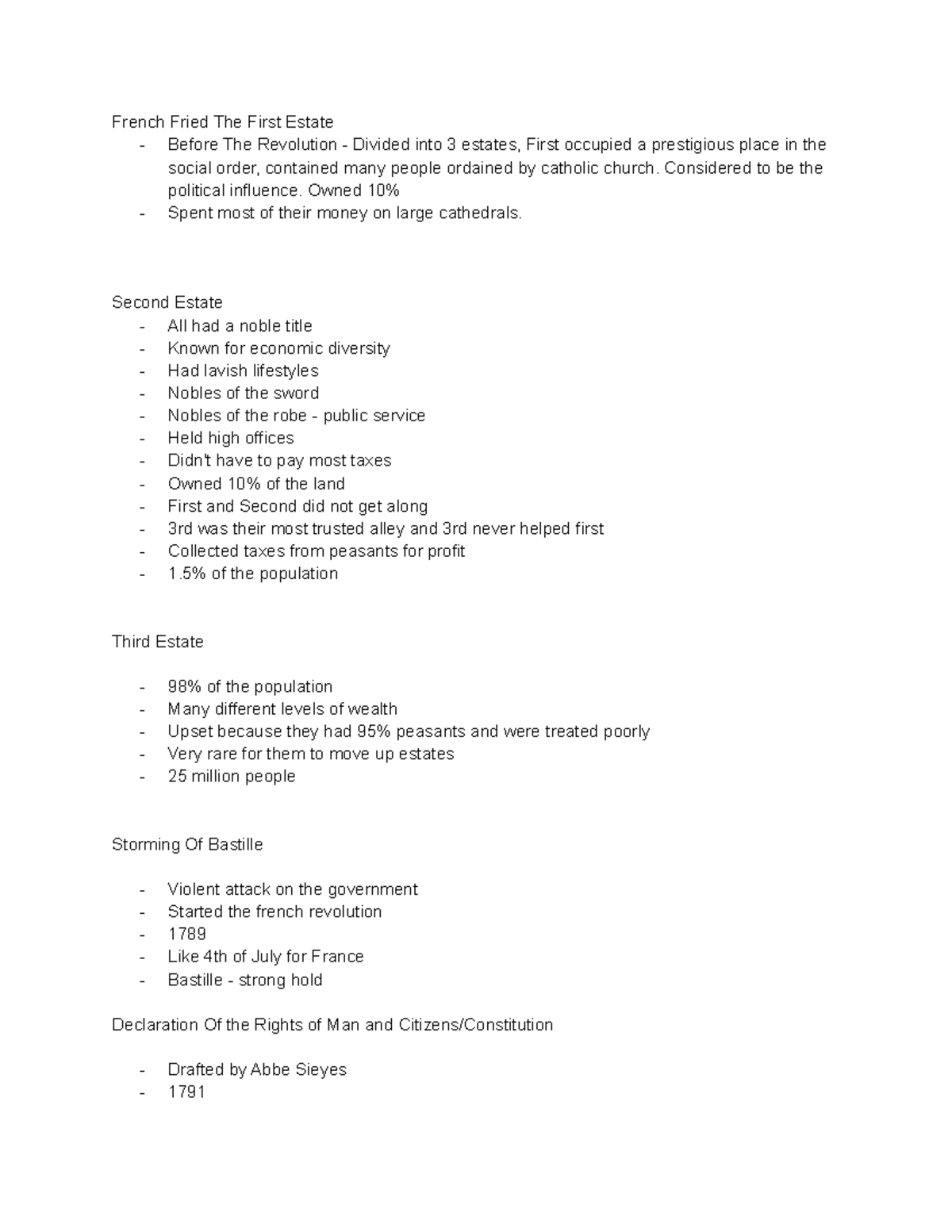 History Notes - French Fried The First Estate - Before The Revolution ...