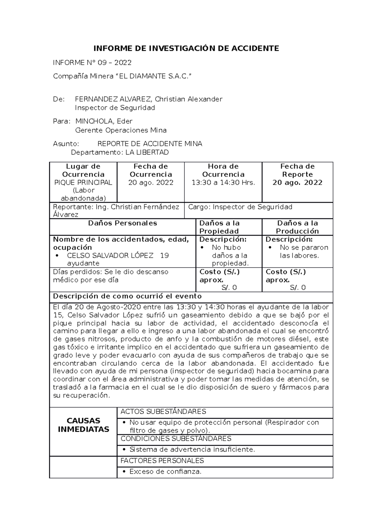 Informe De Investigación De Accidente 09 Informe De InvestigaciÓn