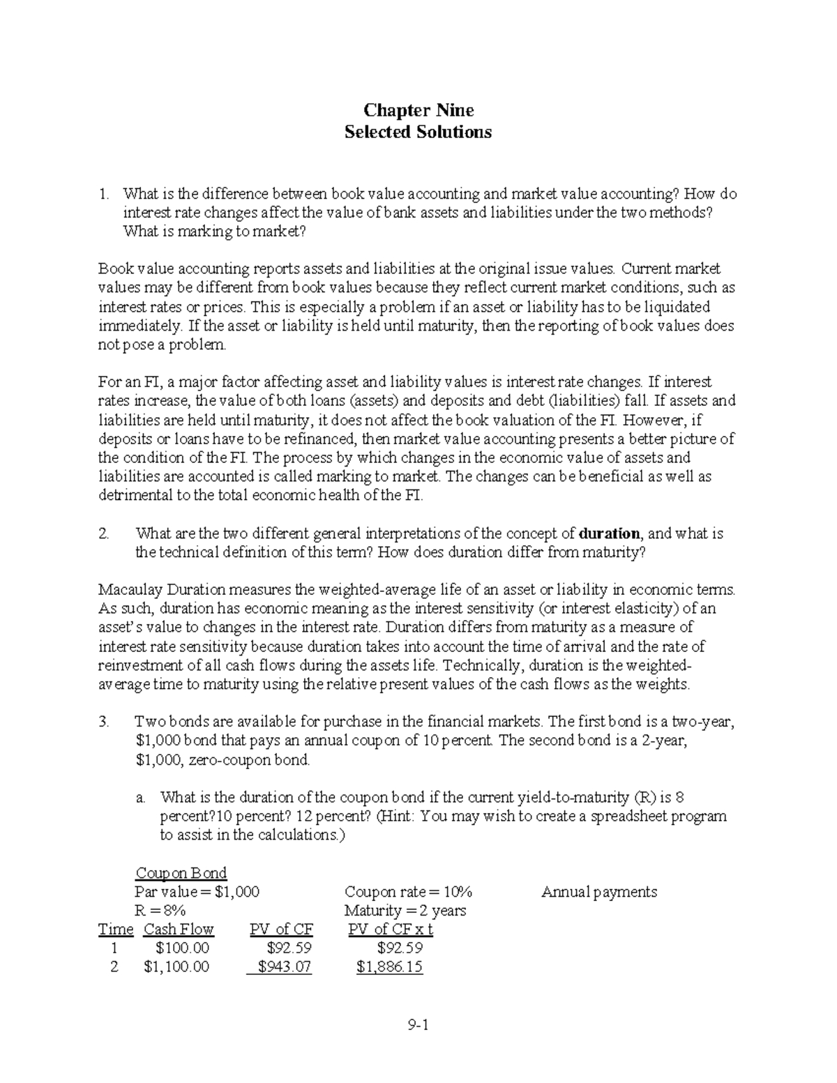 Chapter Nine Selected Solutions - Chapter Nine Selected Solutions What ...