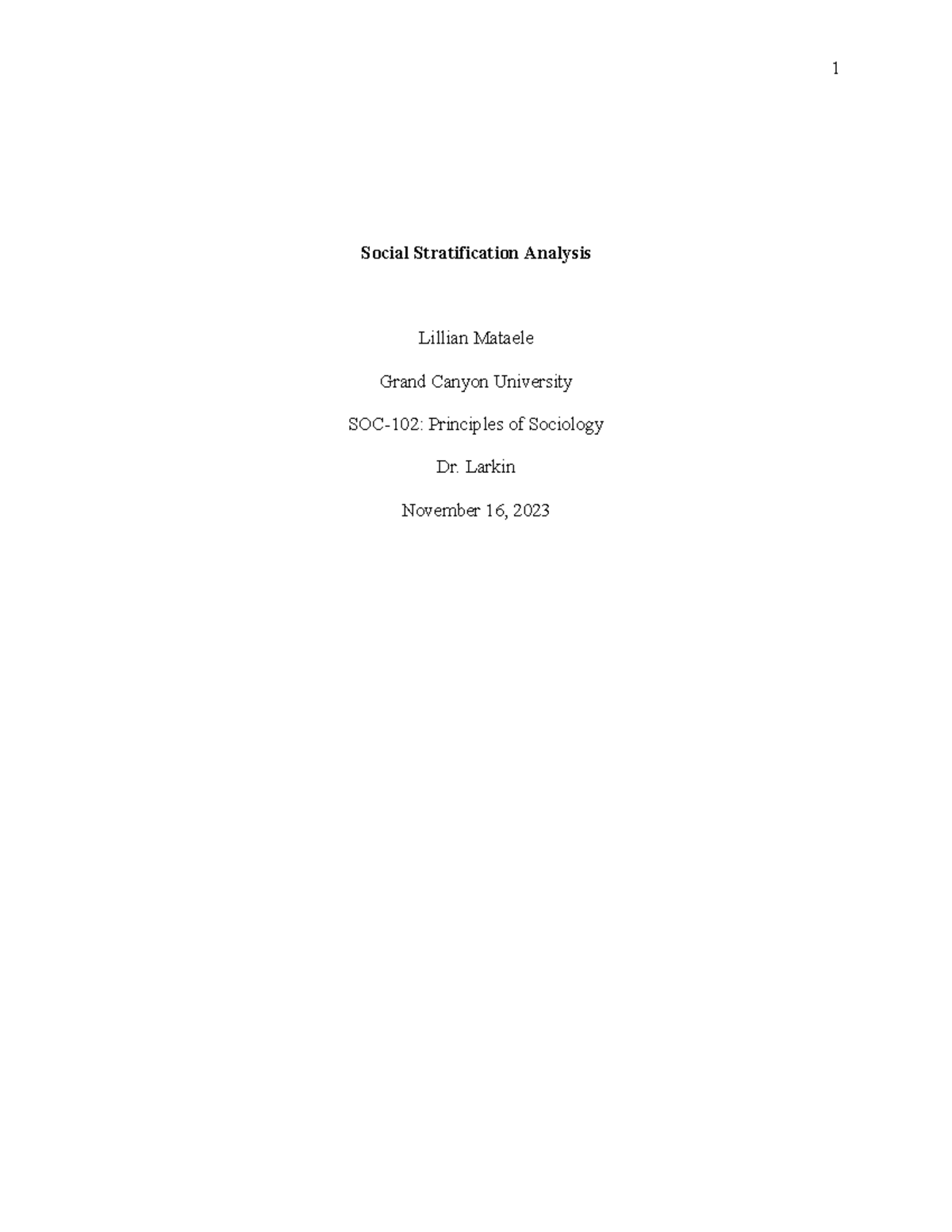 Social Stratification Analysis - Social Stratification Analysis Lillian ...