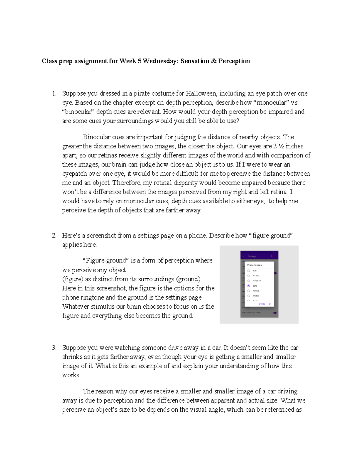 Psych 100 prep assignment - Class prep assignment for Week 5 Wednesday ...