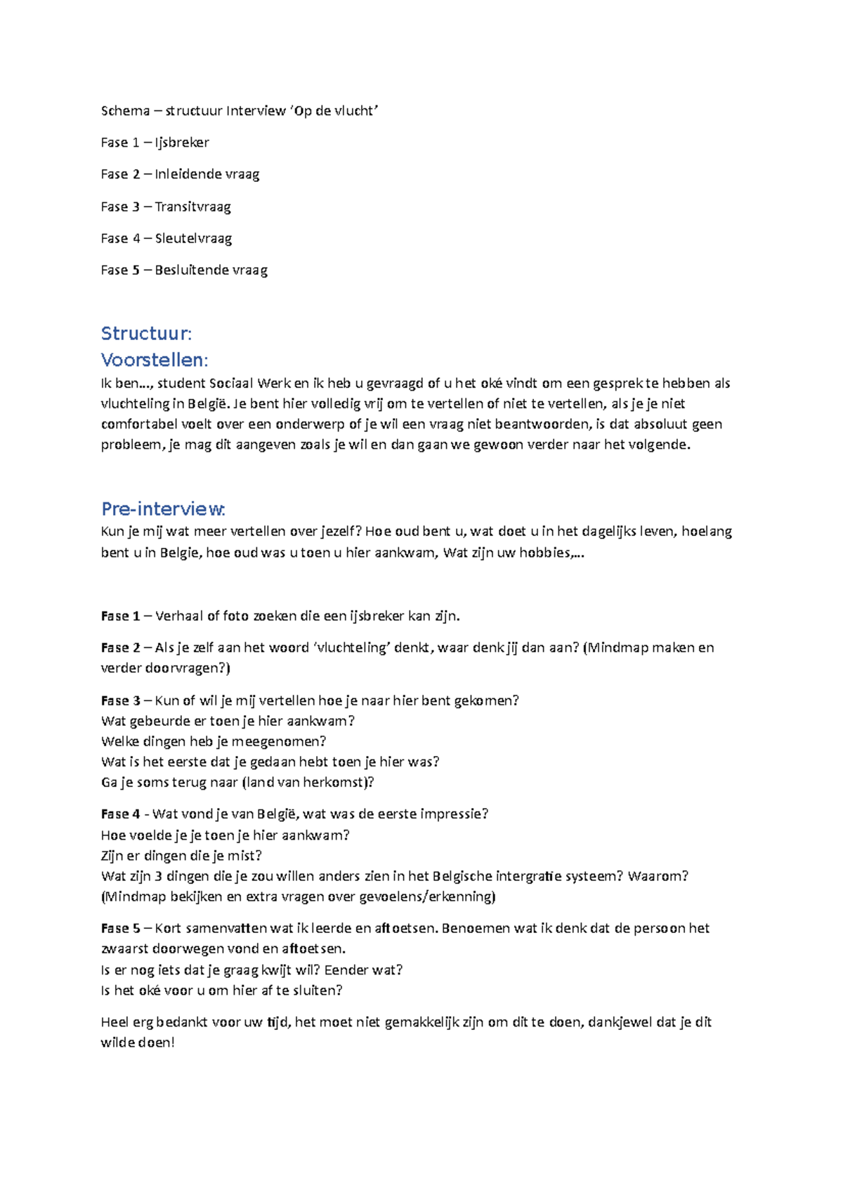 Structuur-schema Interview - Schema – Structuur Interview ‘Op De Vlucht ...