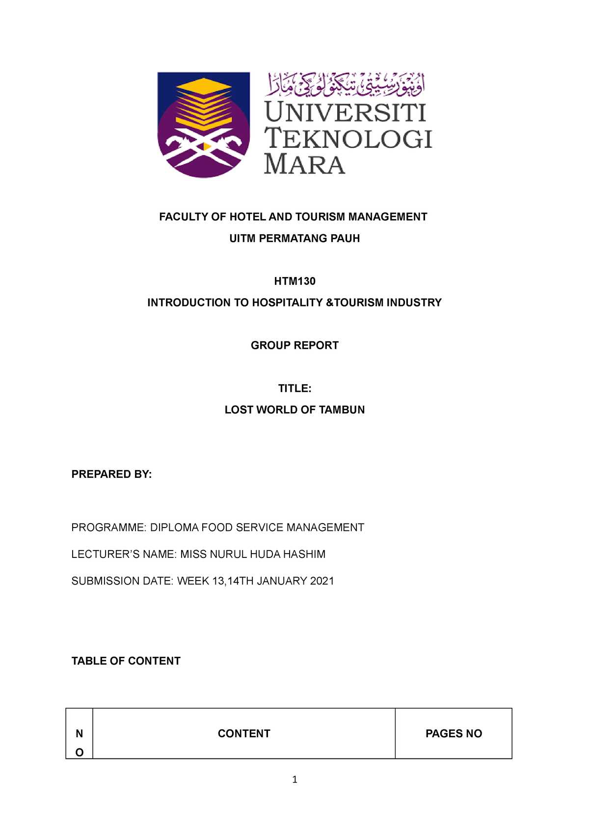 hotel and tourism management uitm