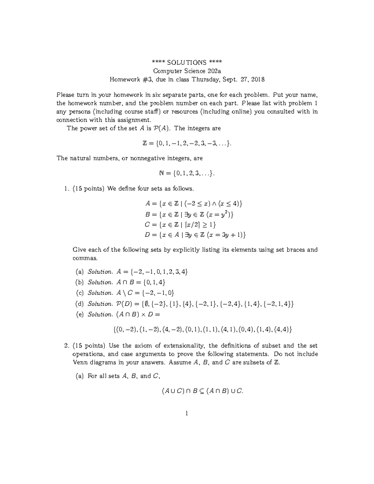 Hw3-solution - Homework 3 Solutions - **** SOLUTIONS **** Computer ...