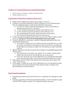 Chapter 14 Notes Chapter 14 Sexual Behaviours and Relationships