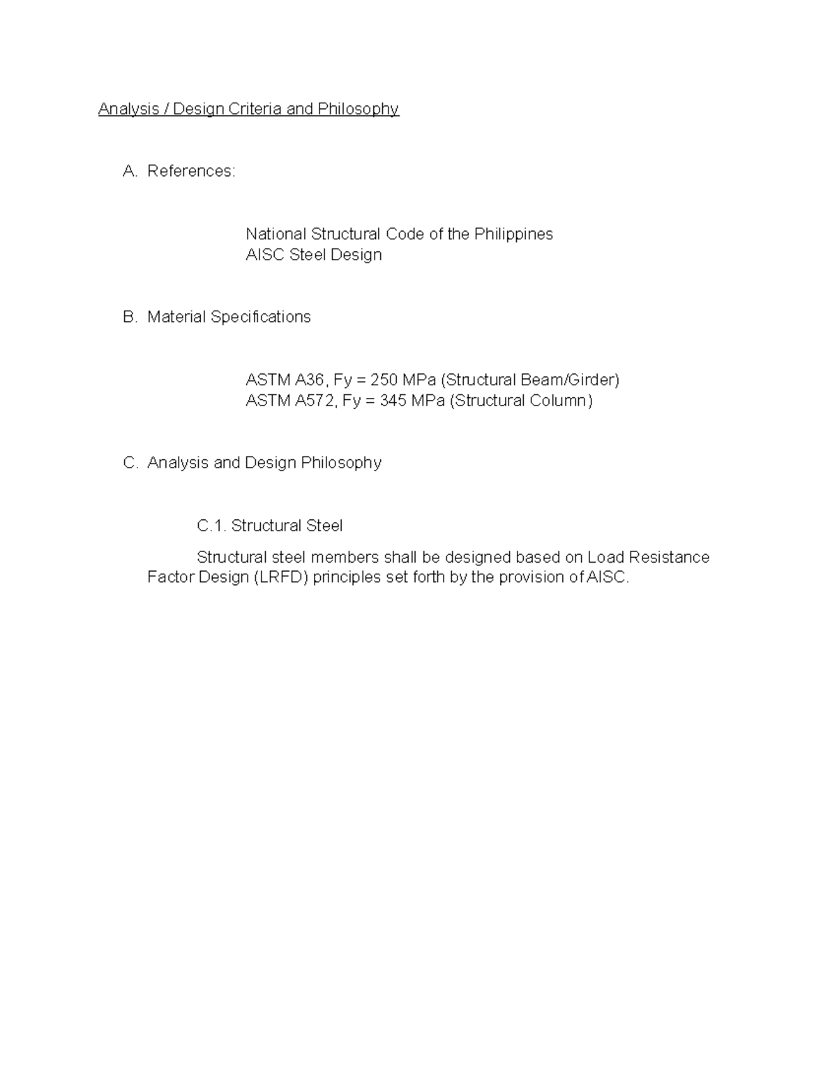 Crane BEAM - Analysis / Design Criteria and Philosophy A. References ...