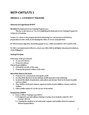 Module 1 - CWTS - Module 1: Citizenship Training THE 1987 CONSTITUTION ...