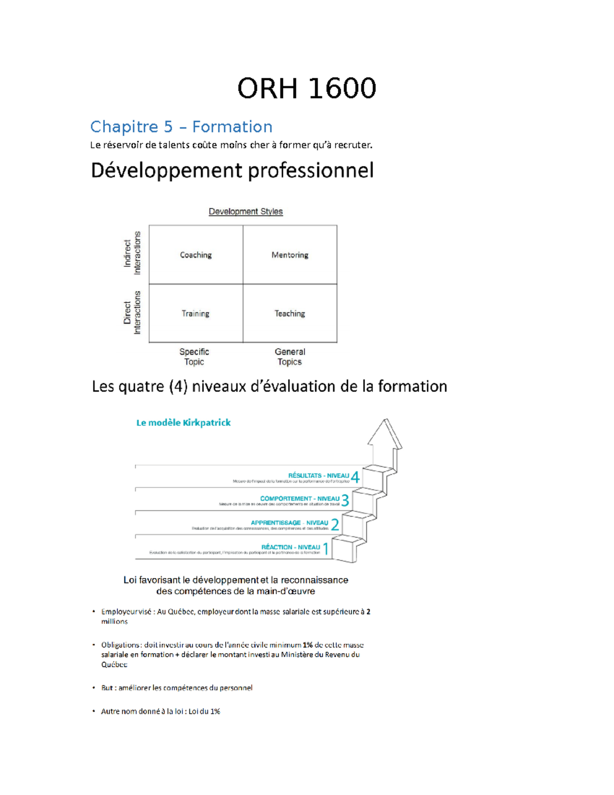 ORH 1600 - Chapitre 5 - Formation - ORH 1600 Chapitre 5 – Formation Le ...