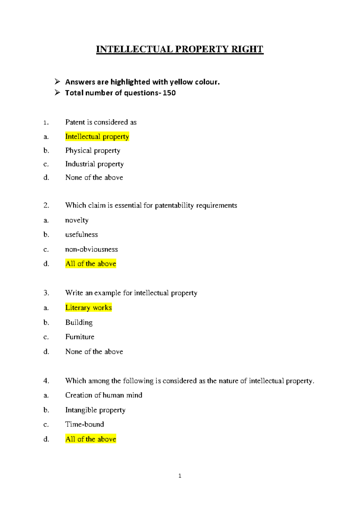 3rd Sem IPR MCQ - great things - INTELLECTUAL PROPERTY RIGHT Answers ...