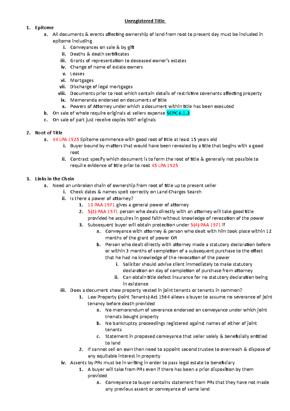 Unregistered title crib sheet - Unregistered Title Epitome a. All ...