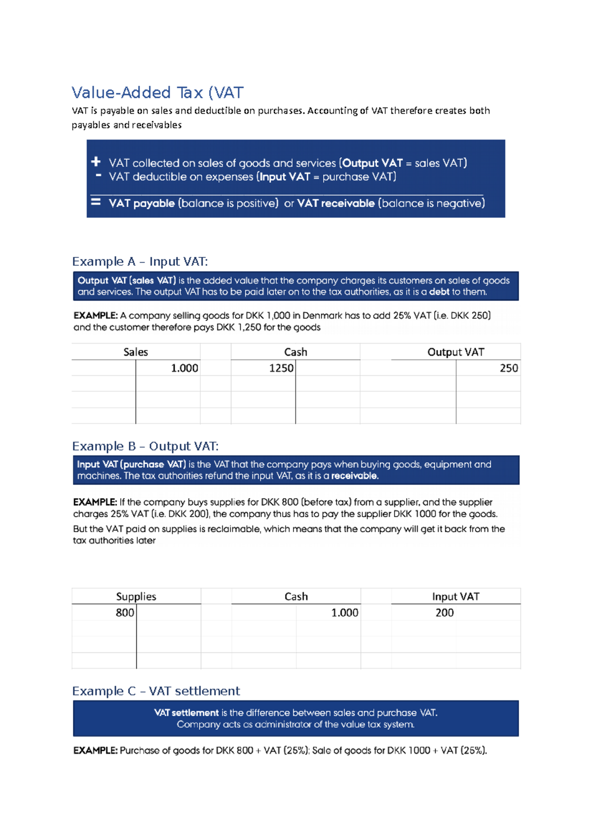 ValueAdded Tax (VAT) ValueAdded Tax (VAT VAT is payable on sales