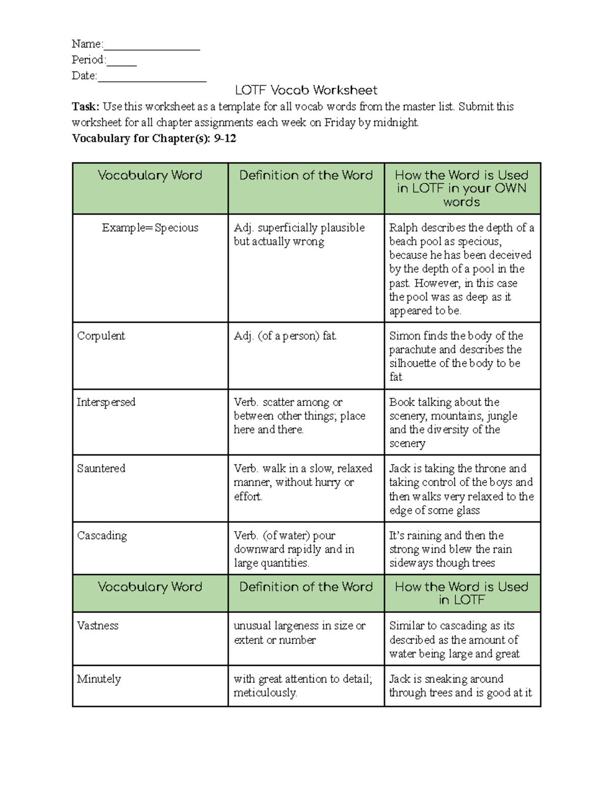 Copy of LOTF Vocab Worksheet - Name:________________ Period:_____ Date