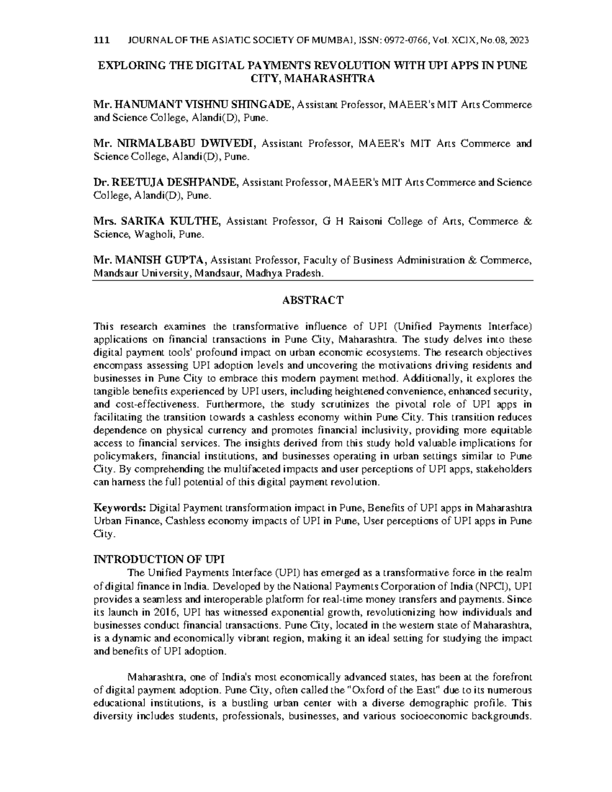 Research Ppaer on UPI - EXPLORING THE DIGITAL PAYMENTS REVOLUTION WITH ...