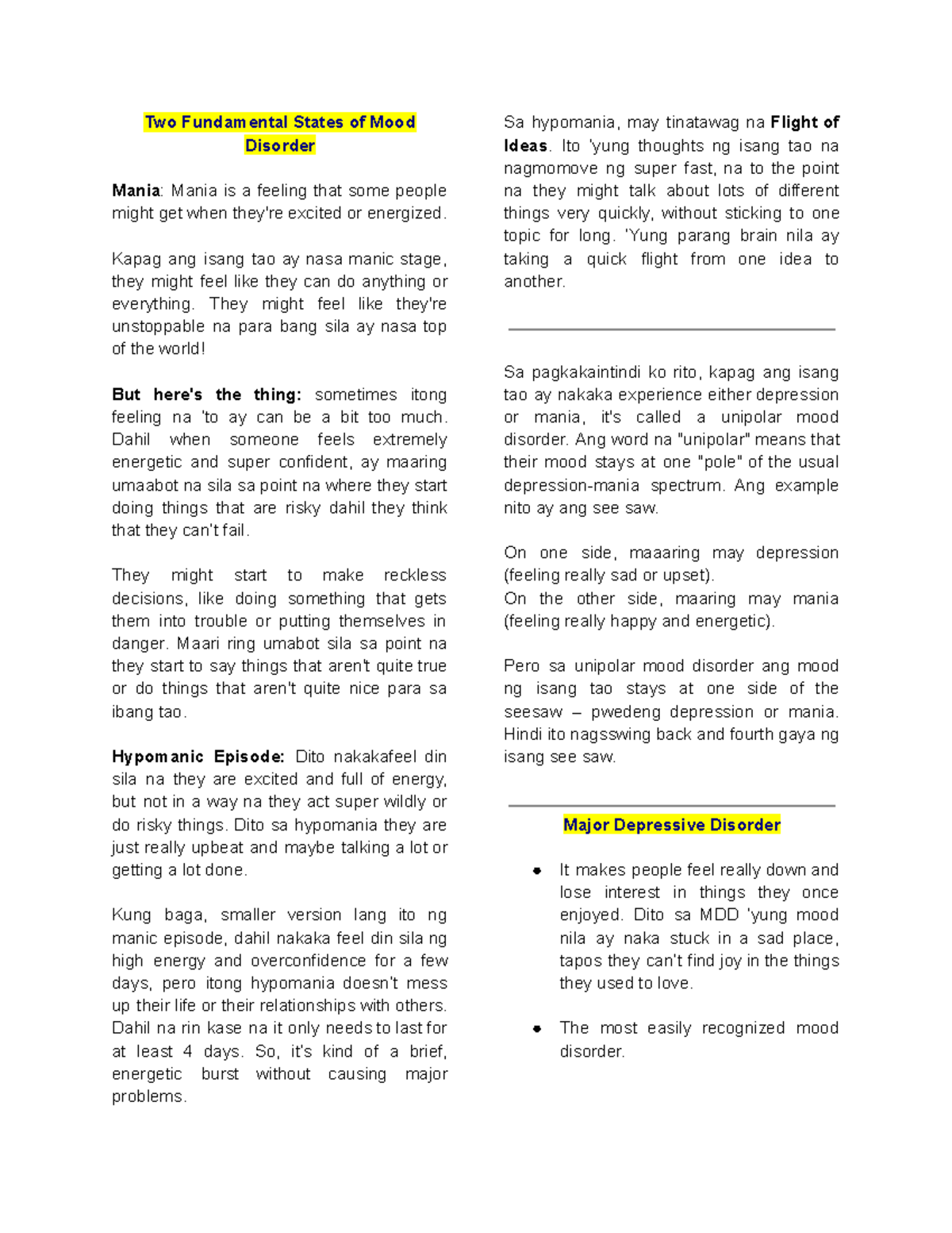 Mood Disorders and Suicide Explanation - Two Fundamental States of Mood ...