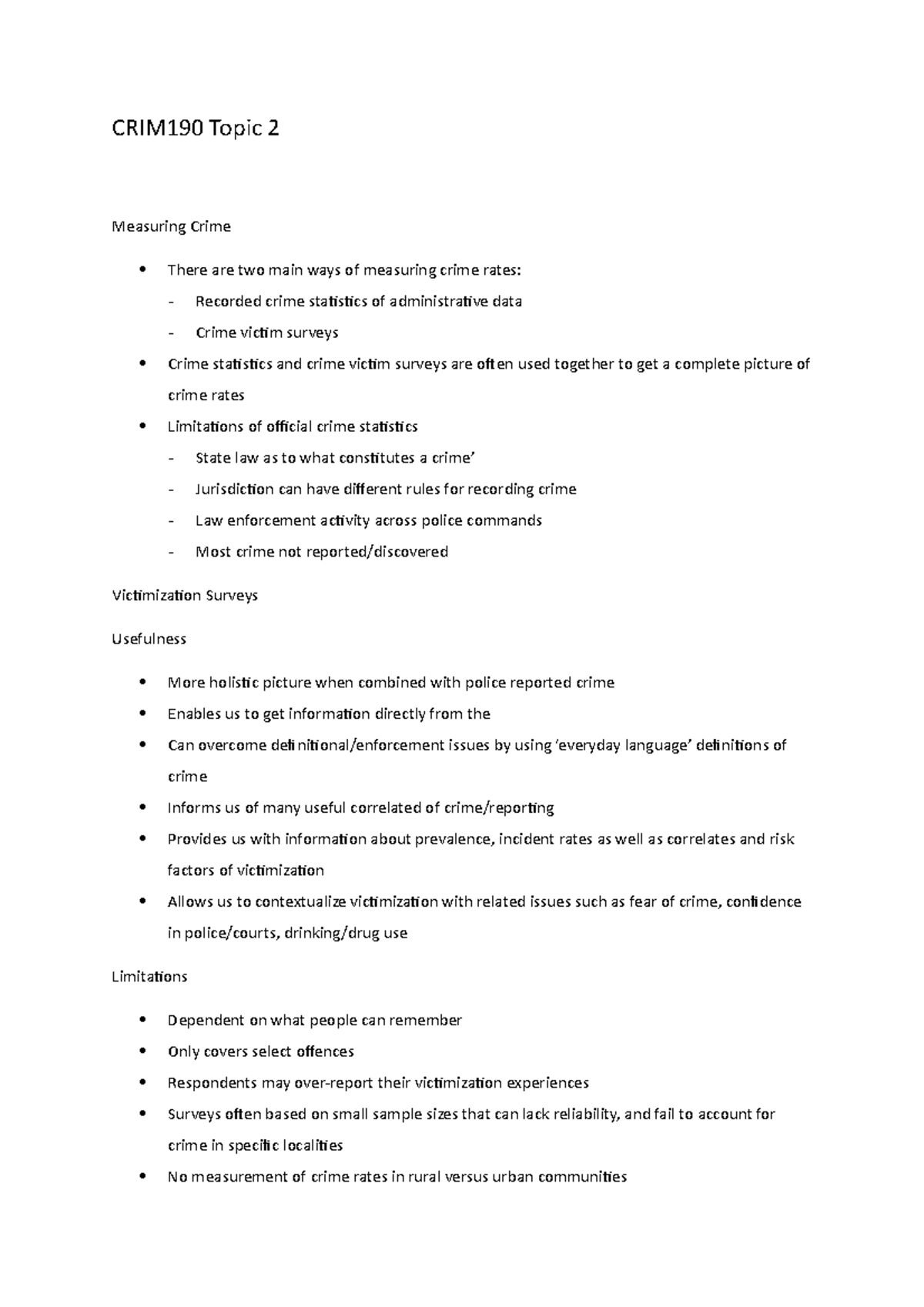 CRIM190 Topic 2 - Measuring crime - CRIM190 Topic 2 Measuring Crime ...