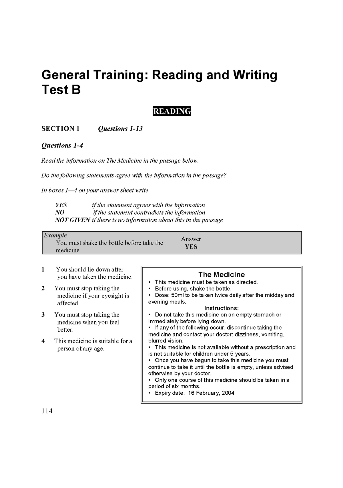 General Training Reading And Writing Test B Answers