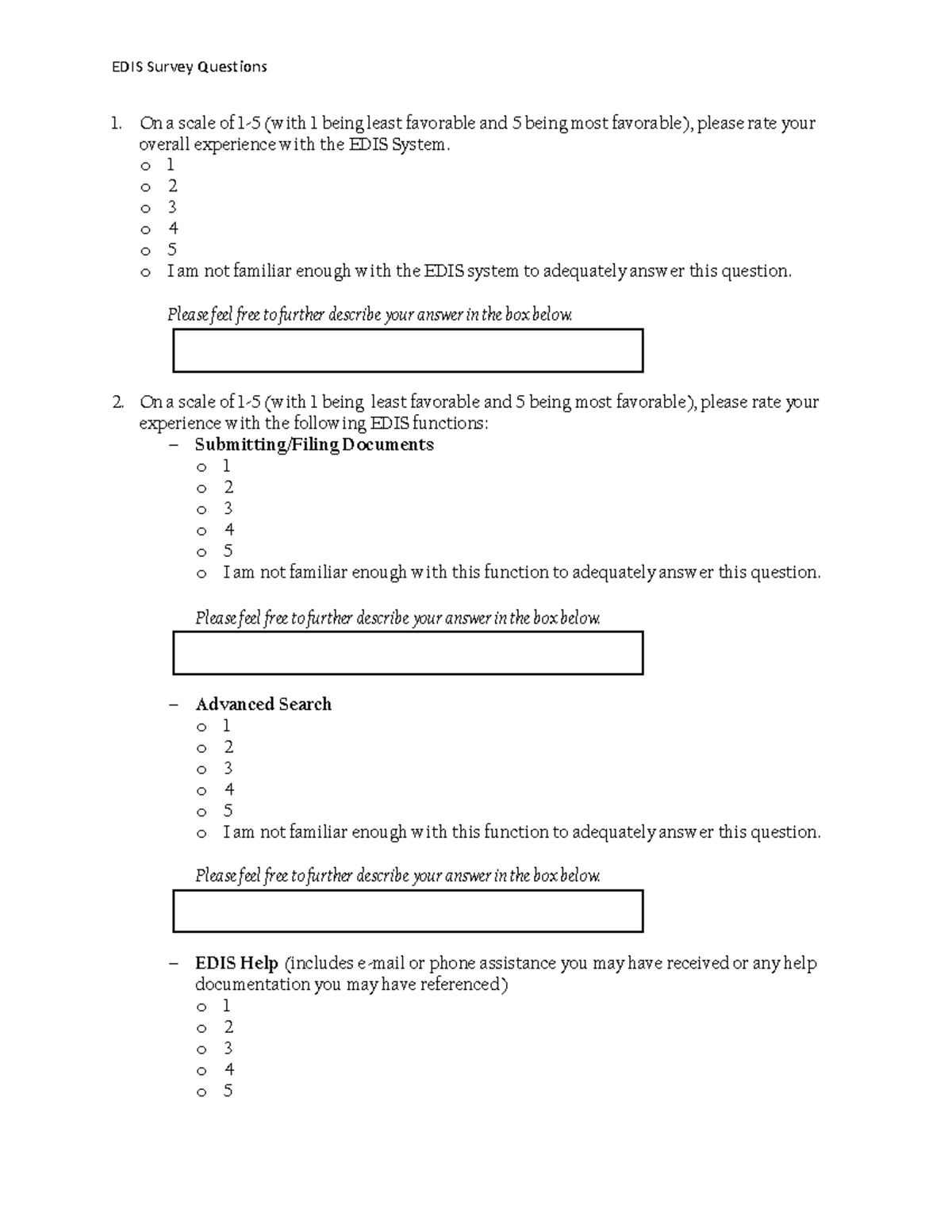 EDIS Survey Questions Final - On a scale of 1-5 (with 1 being least ...