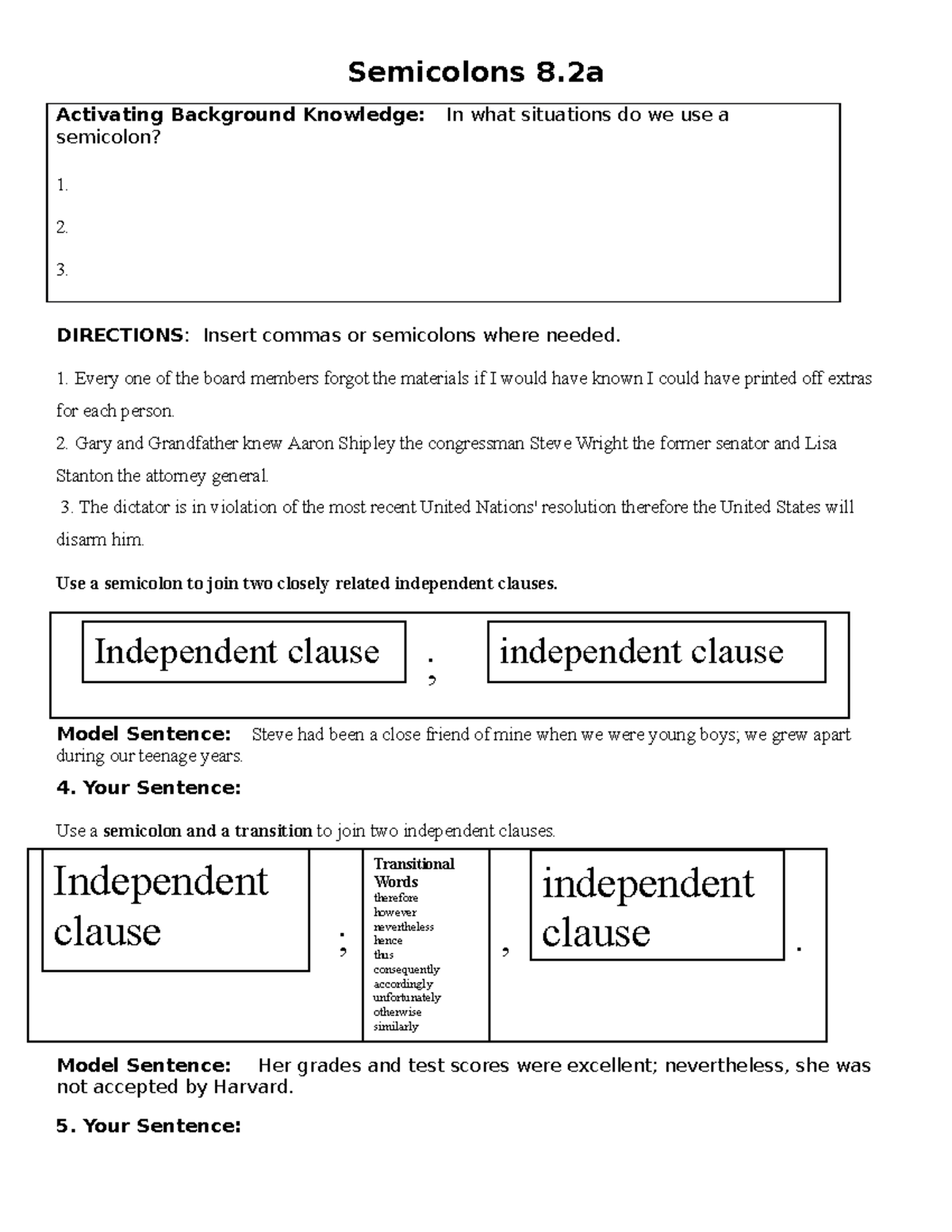 Unit 8.2 Semicolons and Colons - Semicolons 8 Activating Background ...