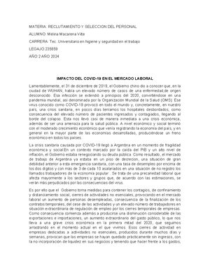 [Solved] La pandemia y sus consecuencias en el mercado laboral El ...