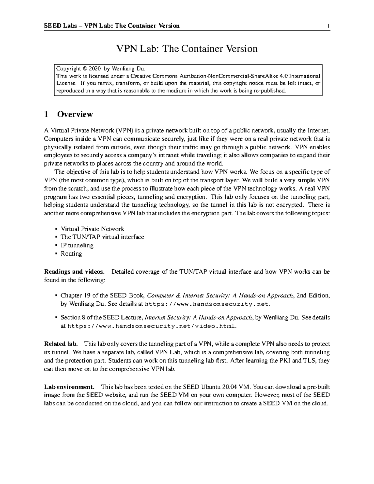 VPN Tunnel VPN Lab The Container Version Copyright © 2020 by