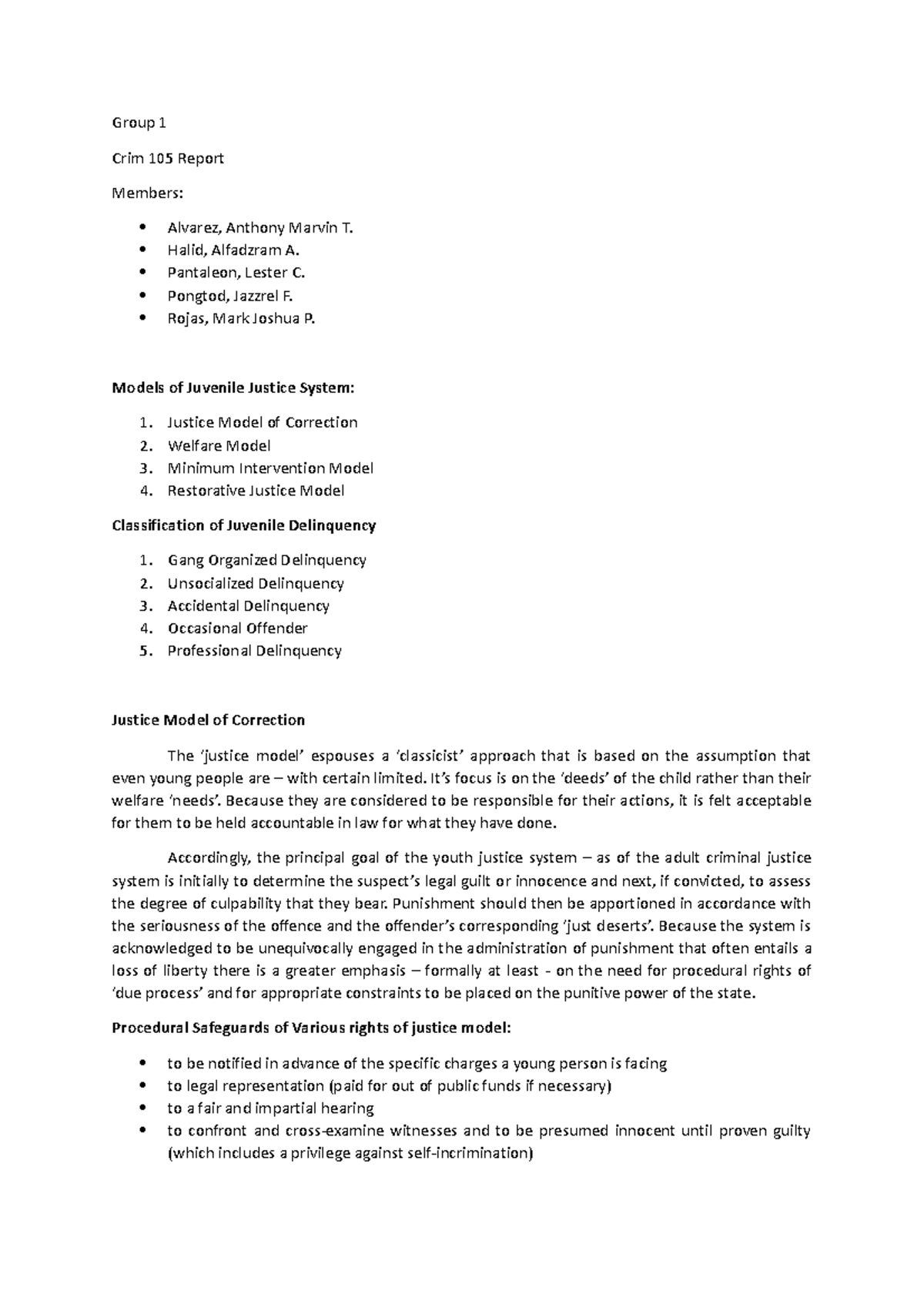 Group 1 Report CRIM 105 - Group 1 Crim 105 Report Members: Alvarez ...