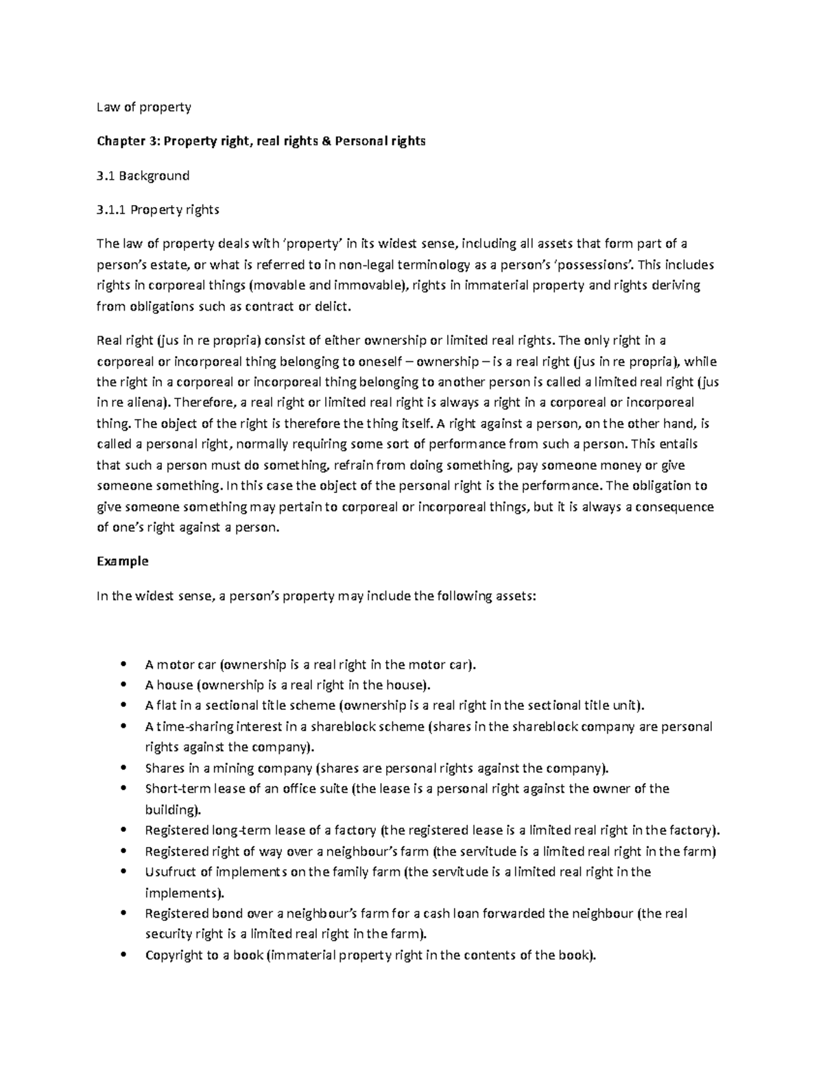 Law of property Notes Law of property Chapter 3 Property right
