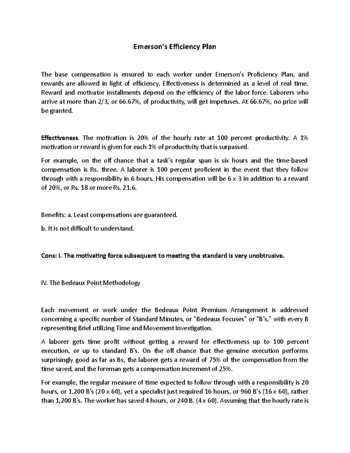 Emerson’s Efficiency Plan Emerson’s Efficiency Plan The base