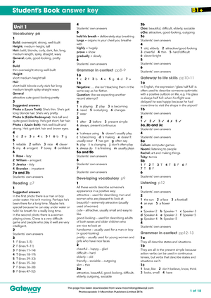 B1+ Workbook Answer Key - Unit 1 Vocabulary P 1 1 Serious 2 Talkative 3 ...