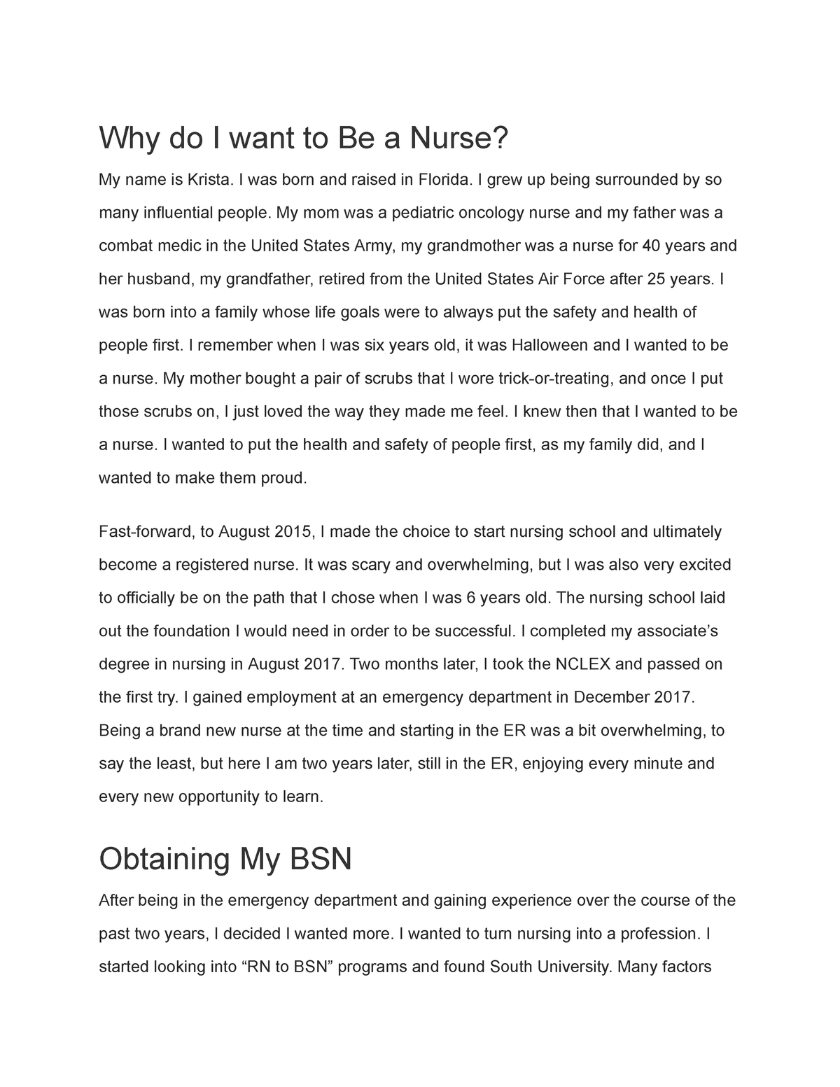 i want to be a nurse essay