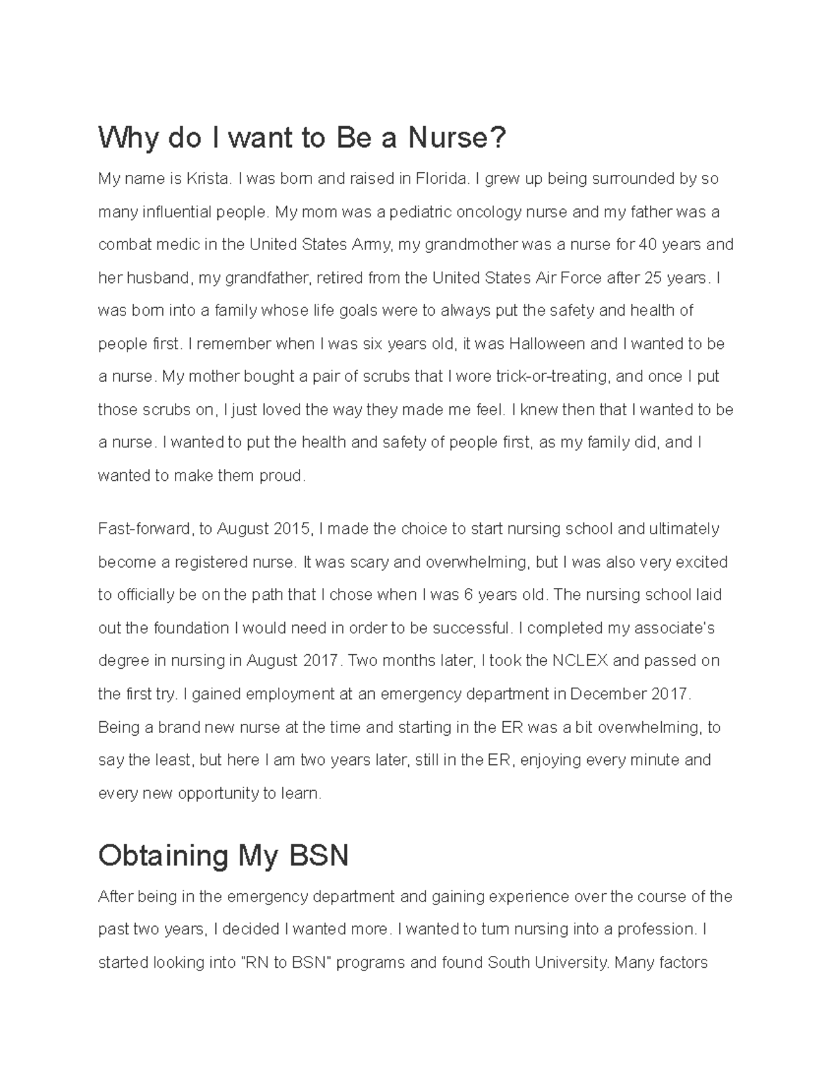 why i love being a nurse essay