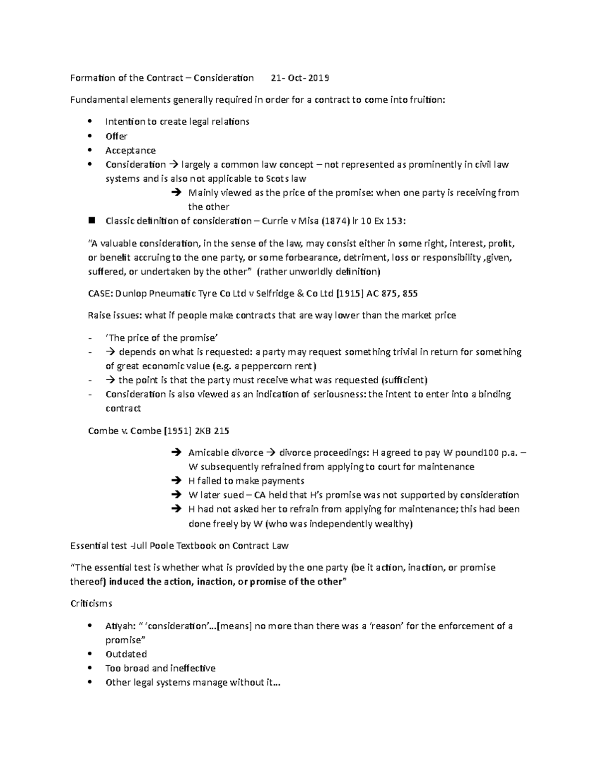 Formation of the Contract a peppercorn rent) the point is that the