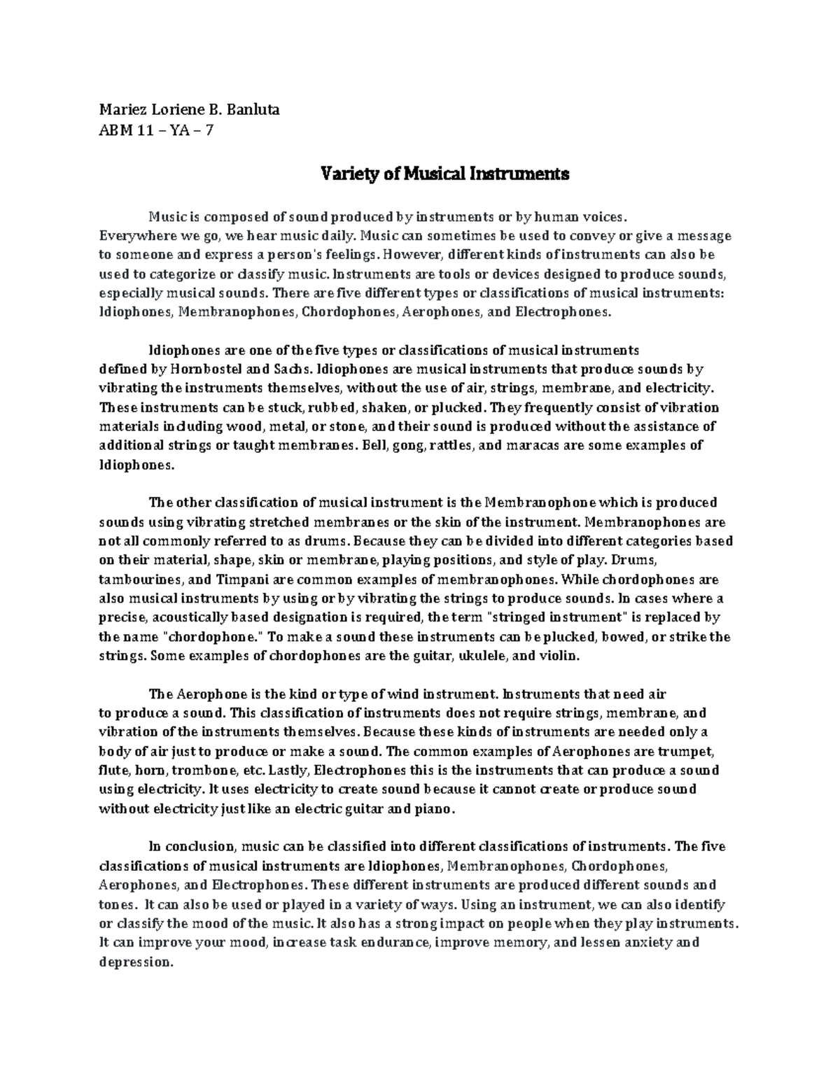 Classfication Essay - ....... - Mariez Loriene B. Banluta ABM 11 – YA ...