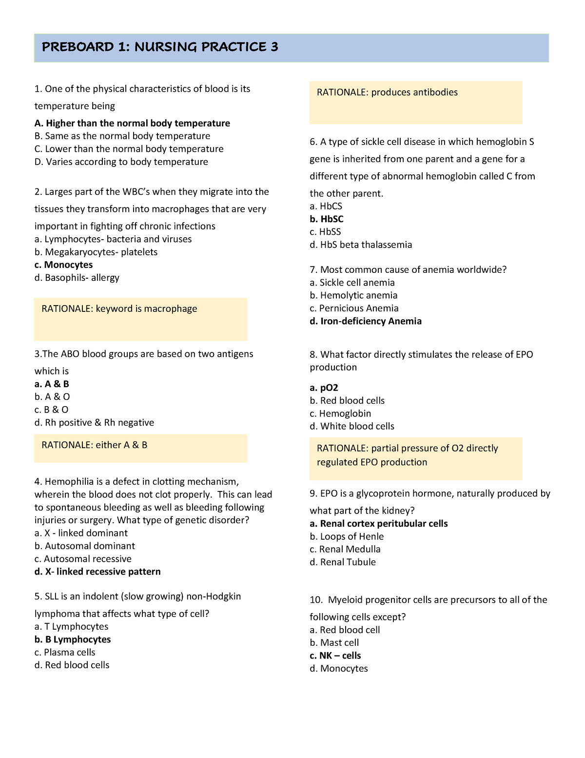 Preboards 1 NP 3 - One of the physical characteristics of blood is its ...