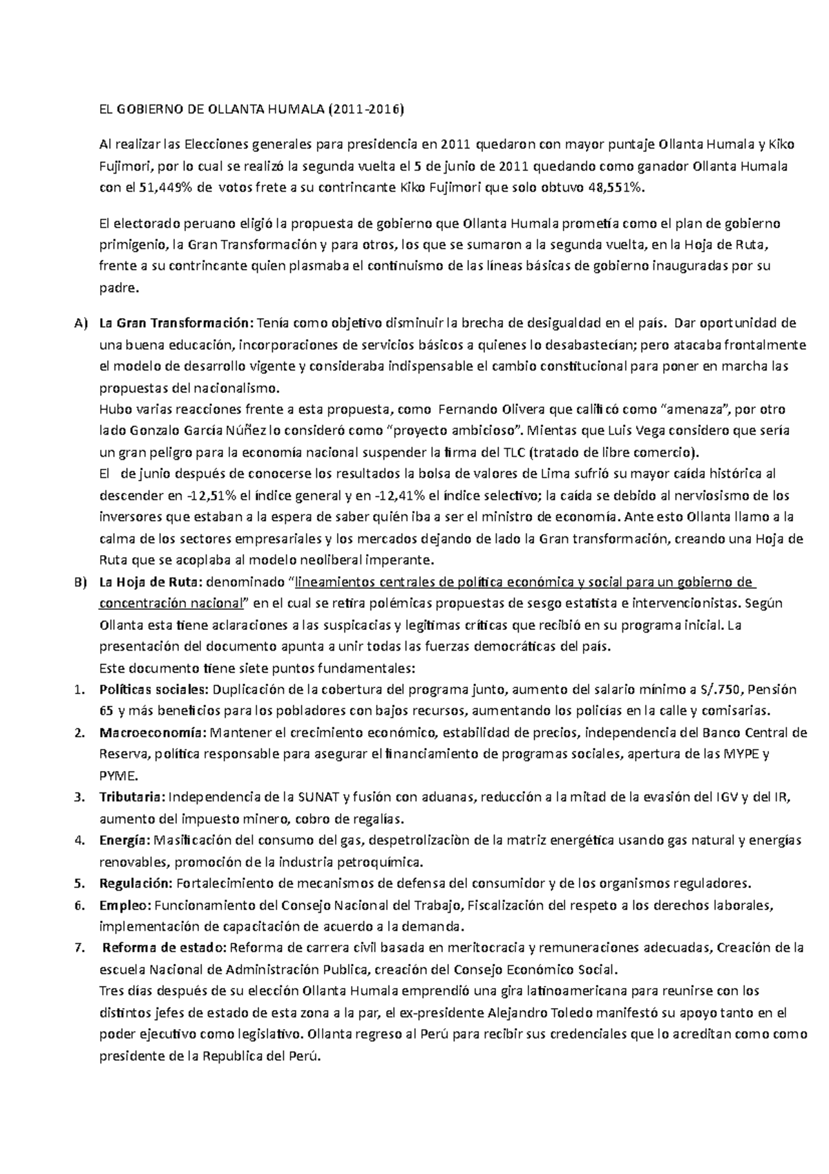 Resumen EL Gobierno DE Ollanta Humala - EL GOBIERNO DE OLLANTA HUMALA ...