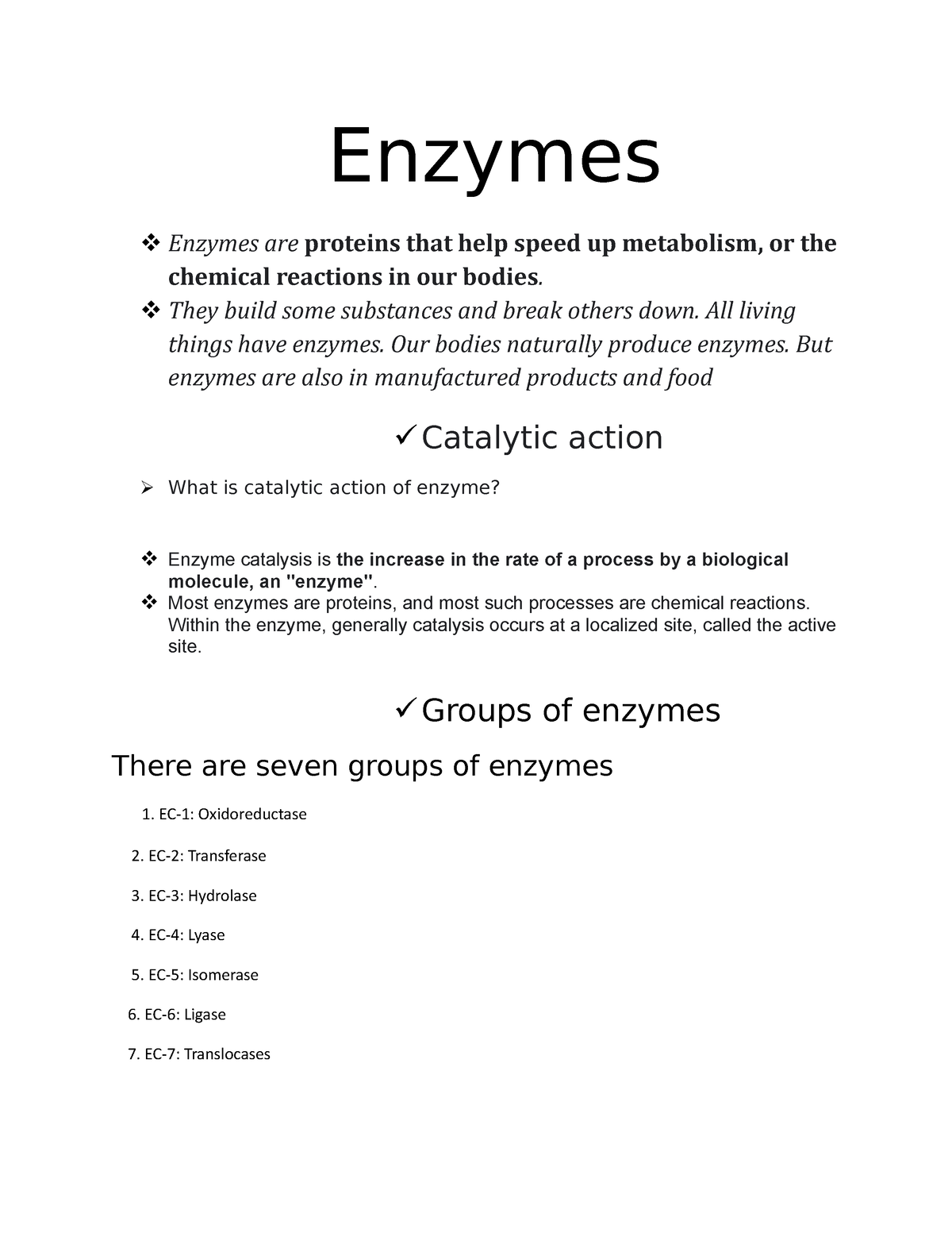 write an essay on enzymes