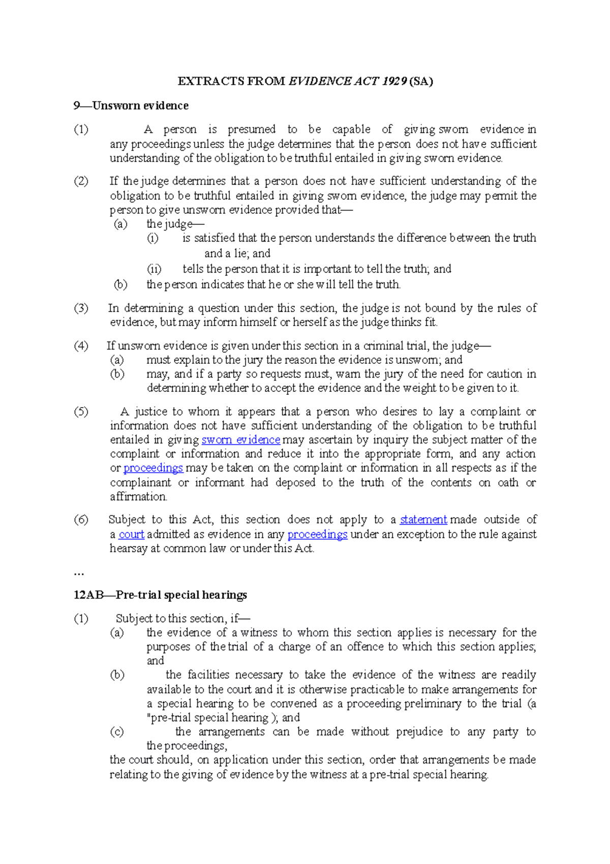 Extracts from Evidence Act - EXTRACTS FROM EVIDENCE ACT 1929 (SA) 9 ...